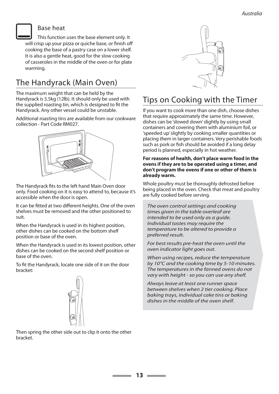 Falcon U109635-02 manual Handyrack Main Oven, Tips on Cooking with the Timer 