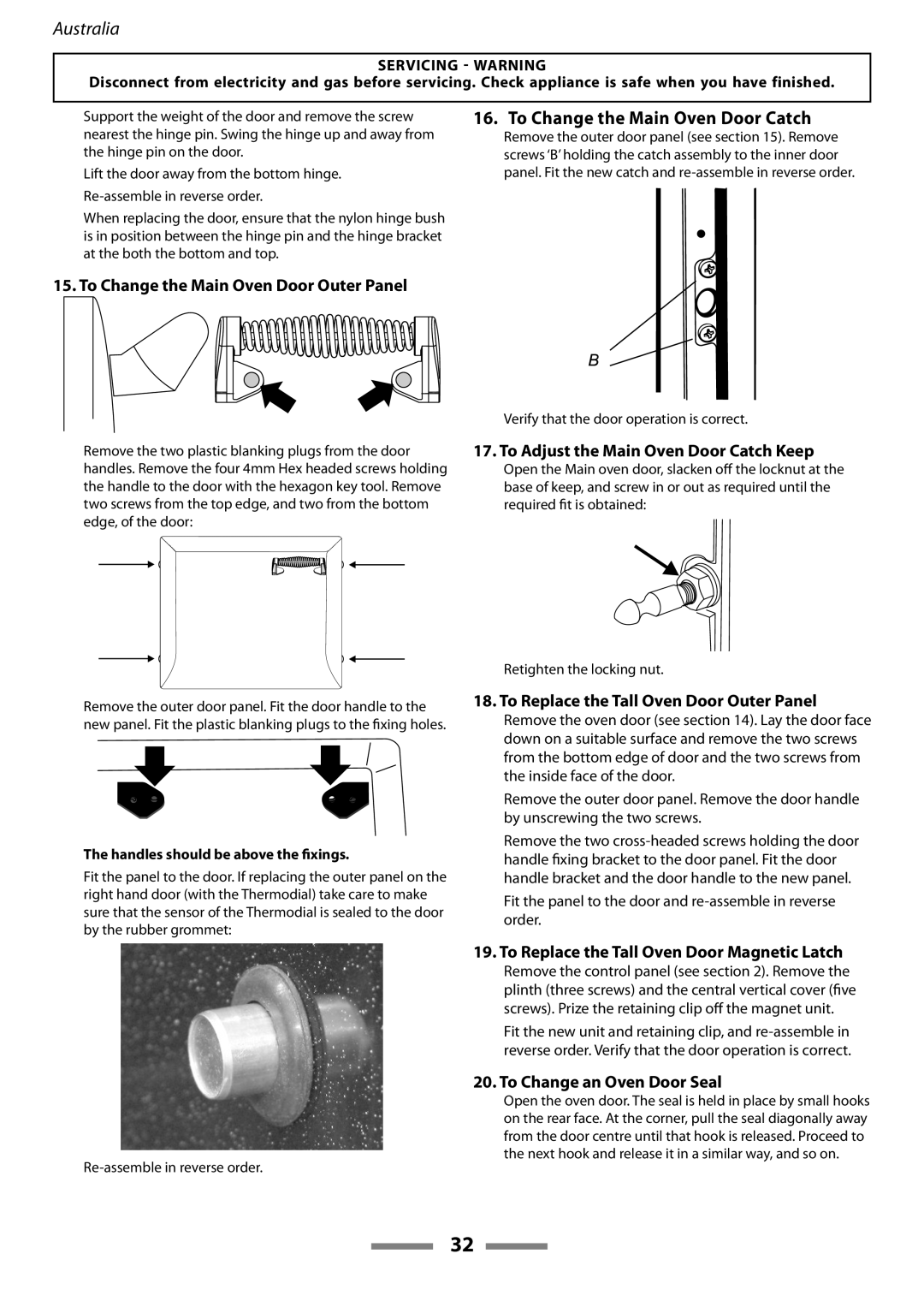 Falcon U109635-02 manual To Change the Main Oven Door Catch 