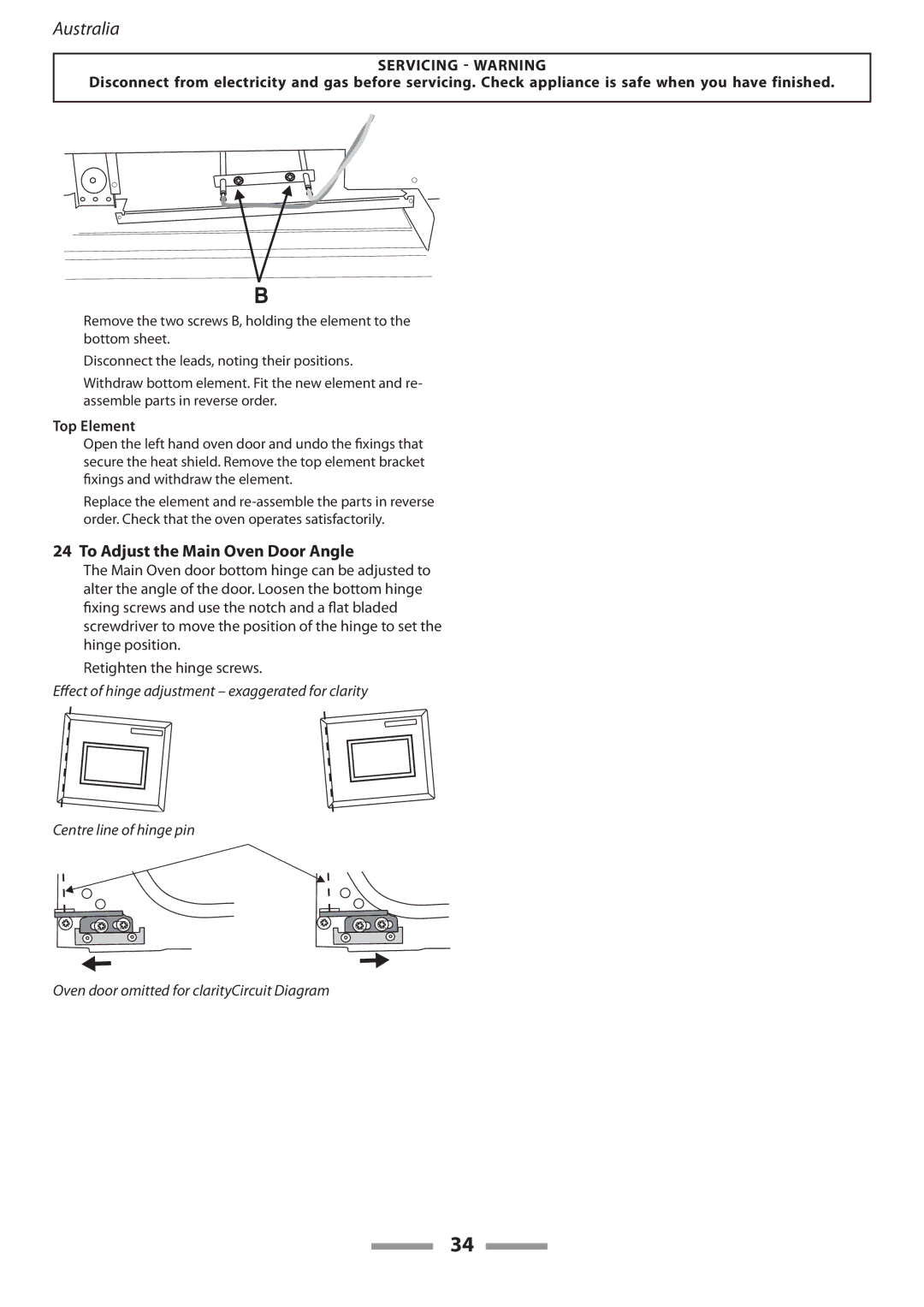 Falcon U109635-02 manual To Adjust the Main Oven Door Angle, Top Element 