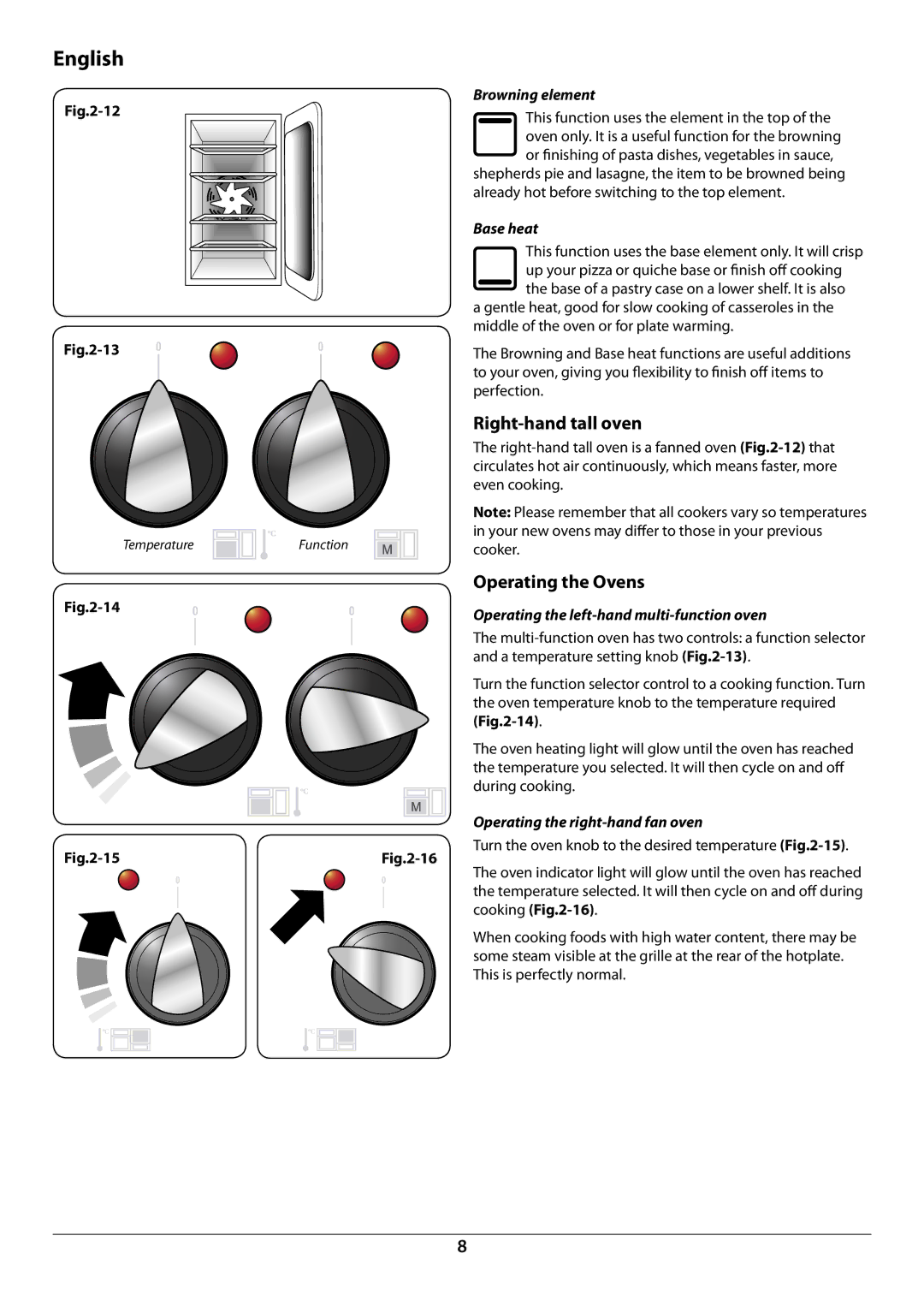 Falcon U109988 - 02 manual Right-hand tall oven, Operating the Ovens 