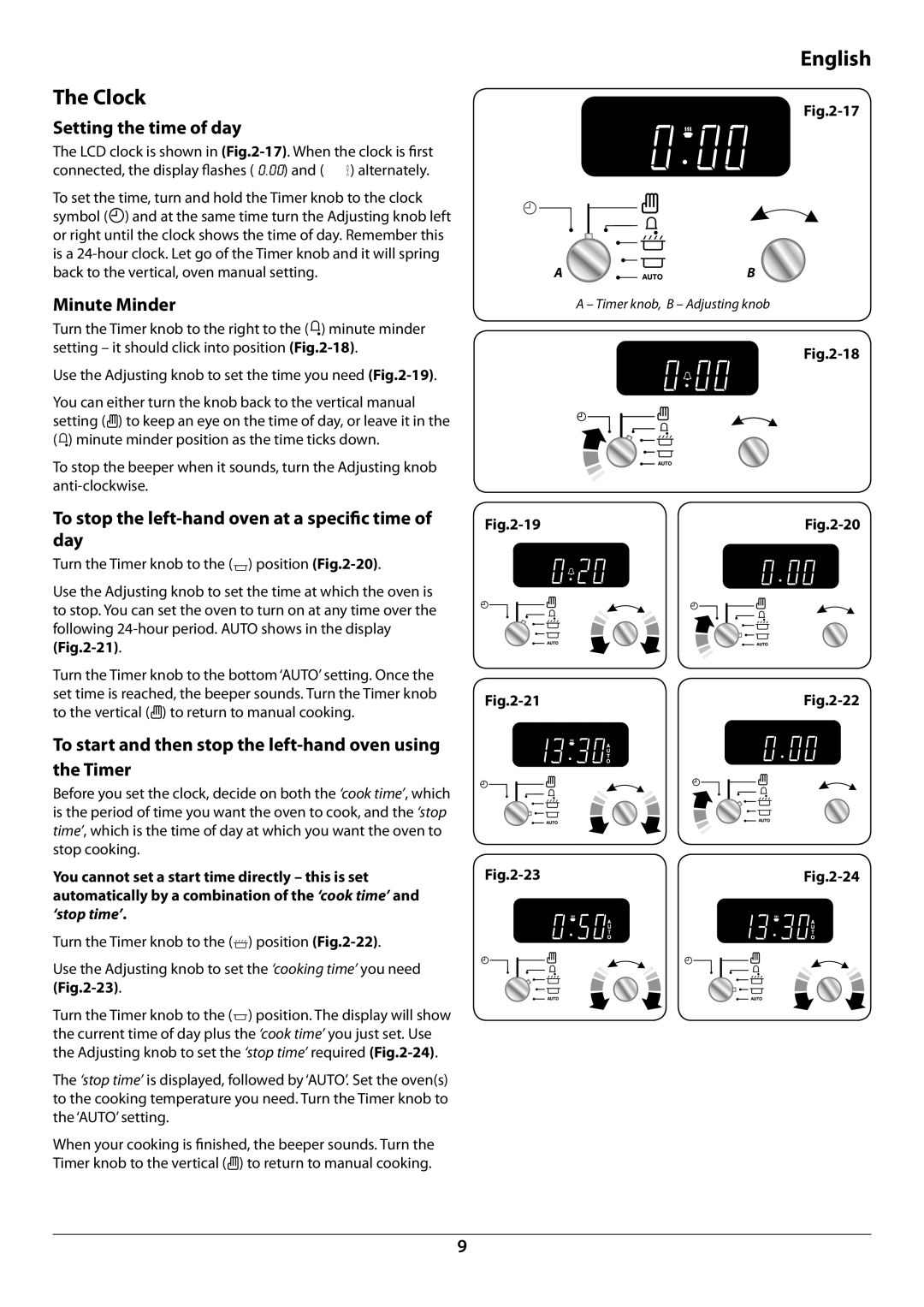 Falcon U109988 - 02 Clock, Setting the time of day, Minute Minder, To stop the left-hand oven at a speciﬁc time of day 