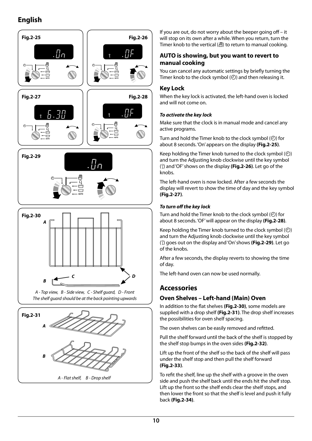 Falcon U109988 - 02 Accessories, Auto is showing, but you want to revert to manual cooking, Key Lock 