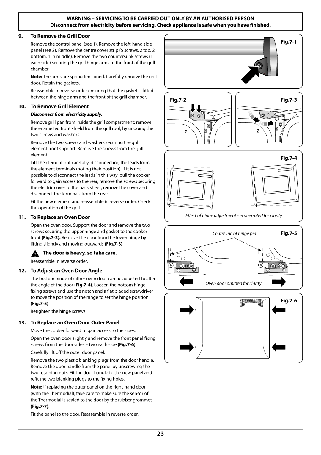 Falcon U109988 - 02 manual To Remove Grill Element, To Replace an Oven Door,  The door is heavy, so take care 