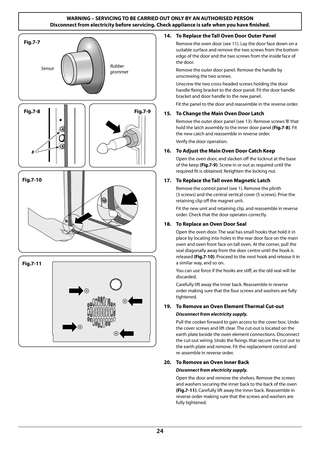 Falcon U109988 - 02 manual To Replace the Tall Oven Door Outer Panel, To Change the Main Oven Door Latch 