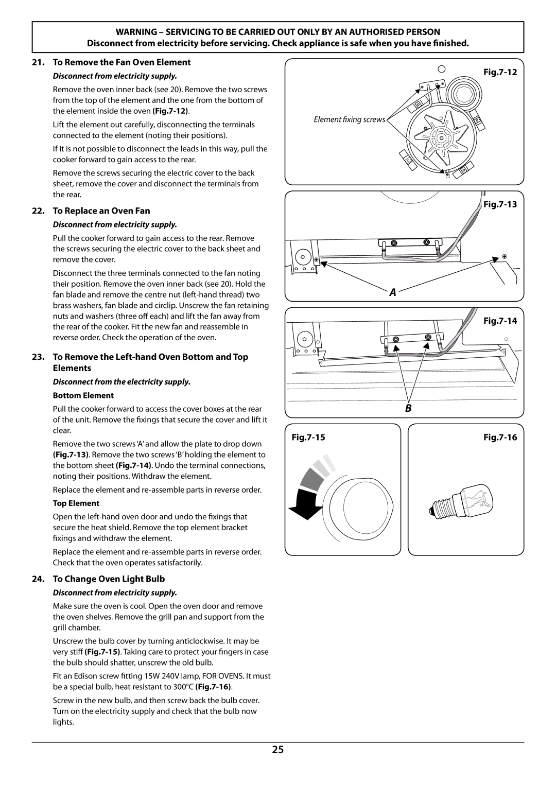 Falcon U109988 - 02 manual To Replace an Oven Fan, To Remove the Left-hand Oven Bottom and Top Elements 