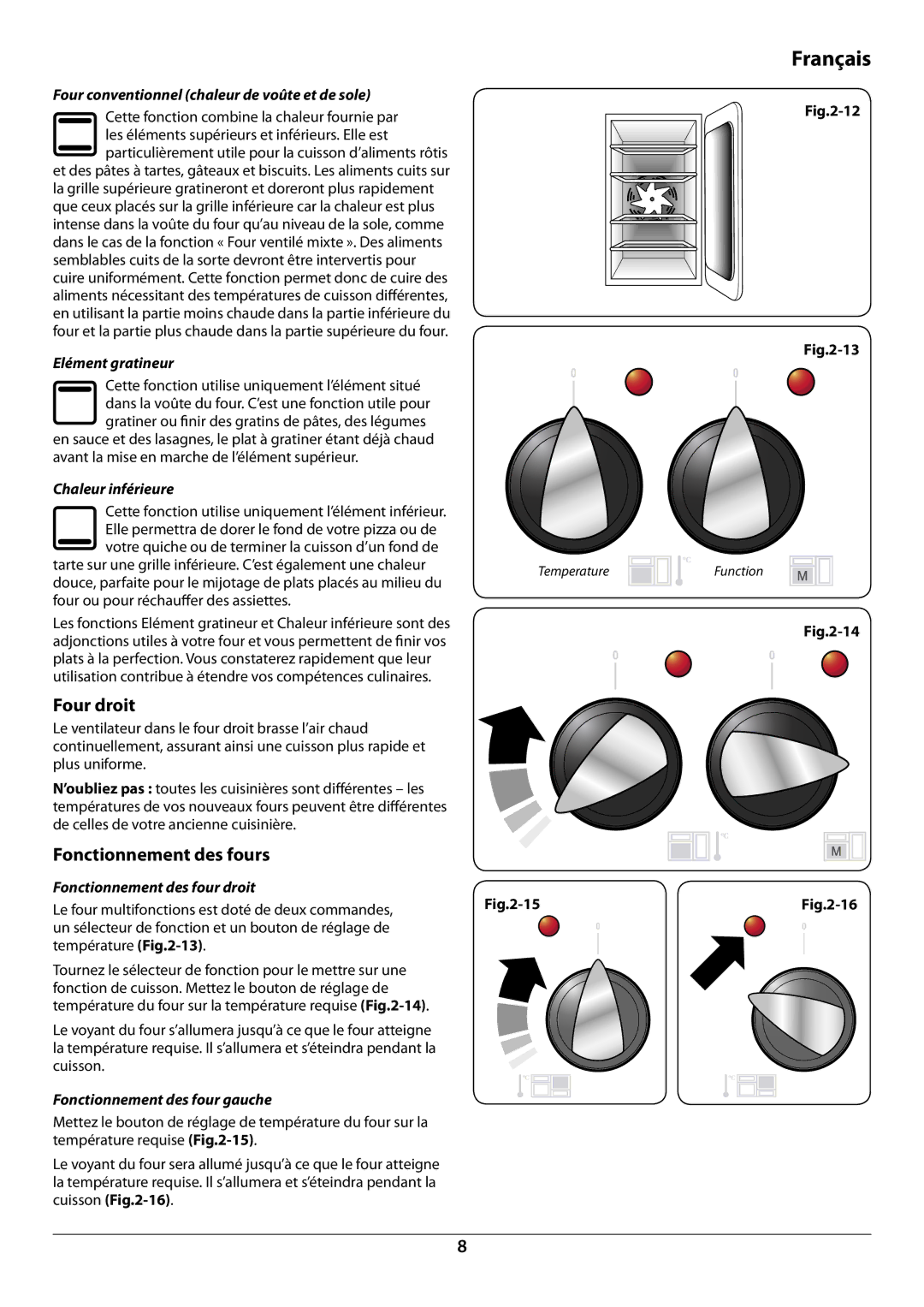 Falcon U109988 - 02 manual Four droit, Fonctionnement des fours 