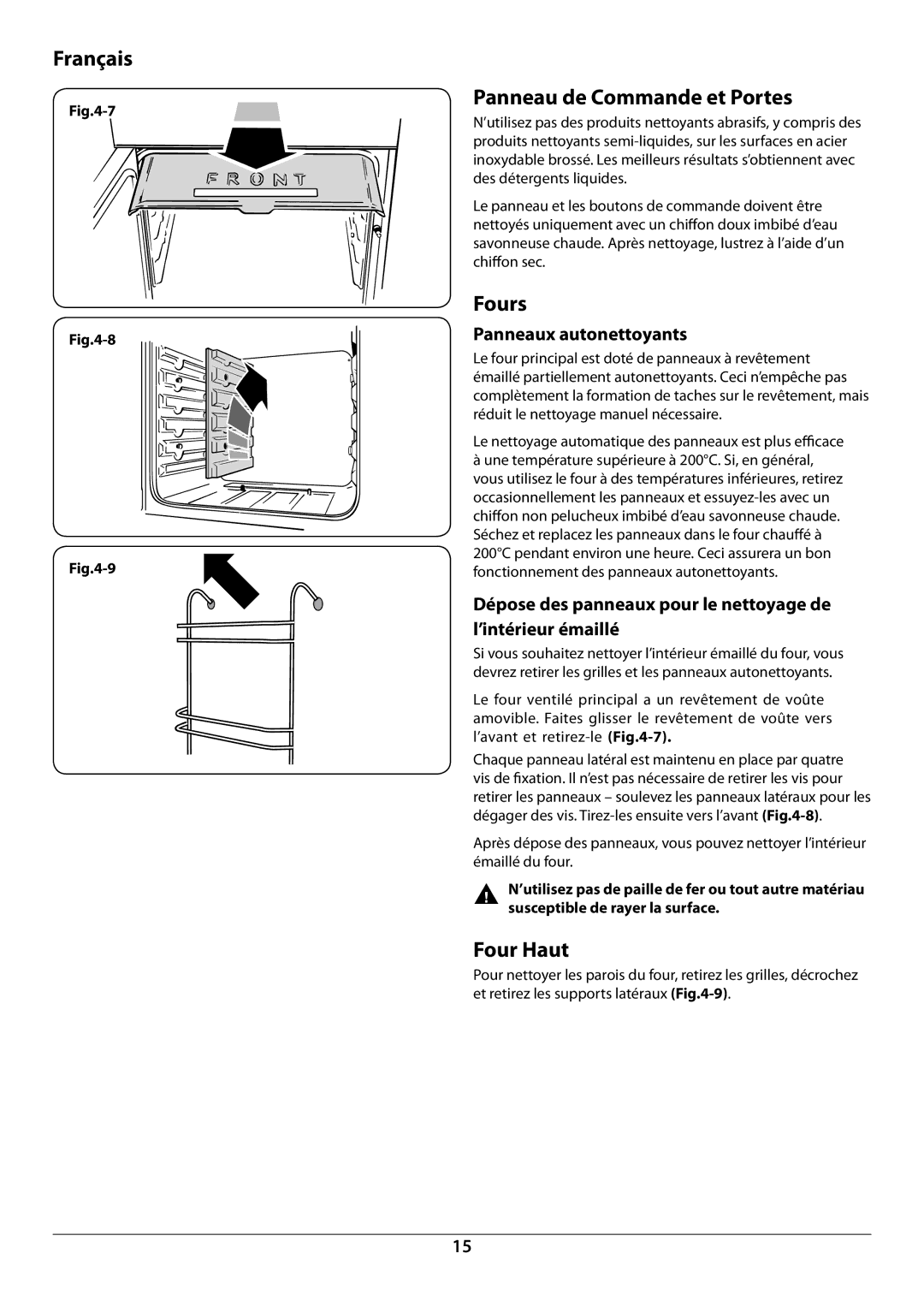 Falcon U109988 - 02 manual Panneau de Commande et Portes, Four Haut, Panneaux autonettoyants 