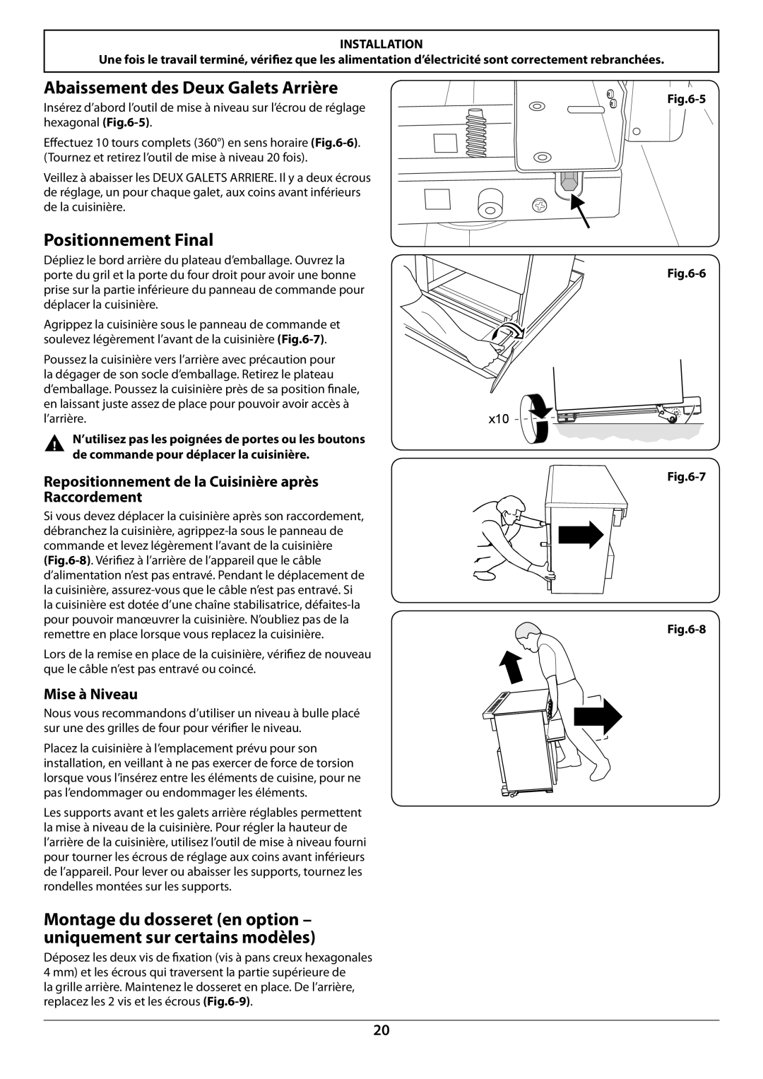 Falcon U109988 - 02 manual Abaissement des Deux Galets Arrière, Positionnement Final, Mise à Niveau 