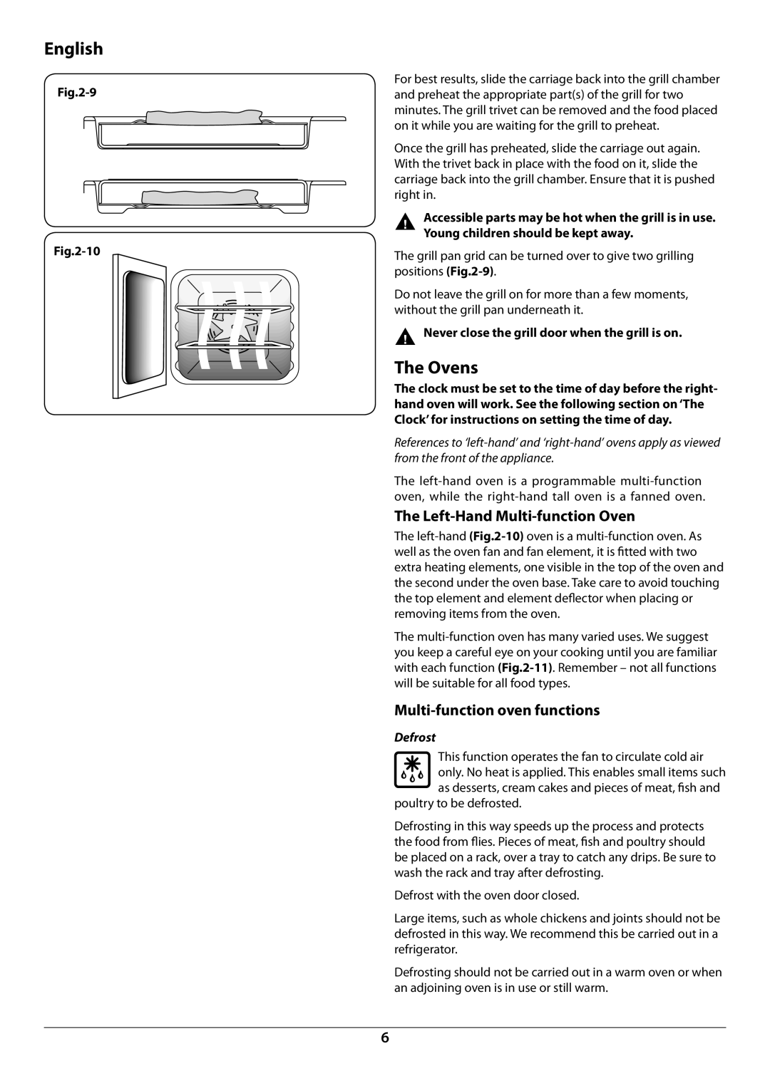 Falcon U109988 - 02 manual Ovens, Left-Hand Multi-function Oven, Multi-function oven functions, Defrost 