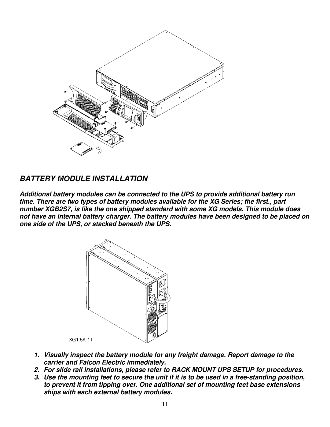 Falcon XG3K-1T, XG1.5K-1T, XG2.2K-1T manual Battery Module Installation 