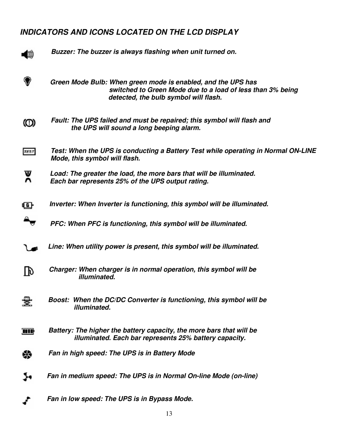 Falcon XG2.2K-1T, XG1.5K-1T, XG3K-1T manual Indicators and Icons Located on the LCD Display 