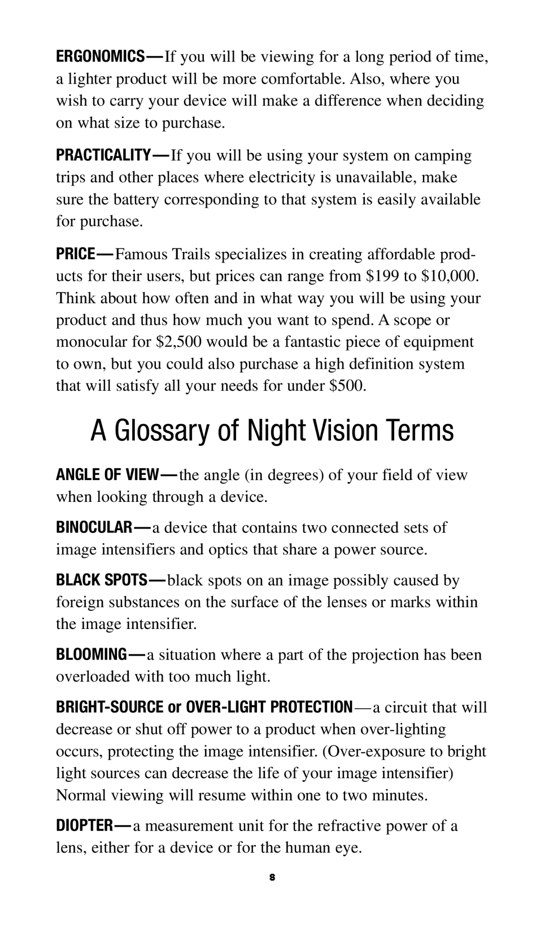 Famous Trails Ft 380 quick start Glossary of Night Vision Terms 