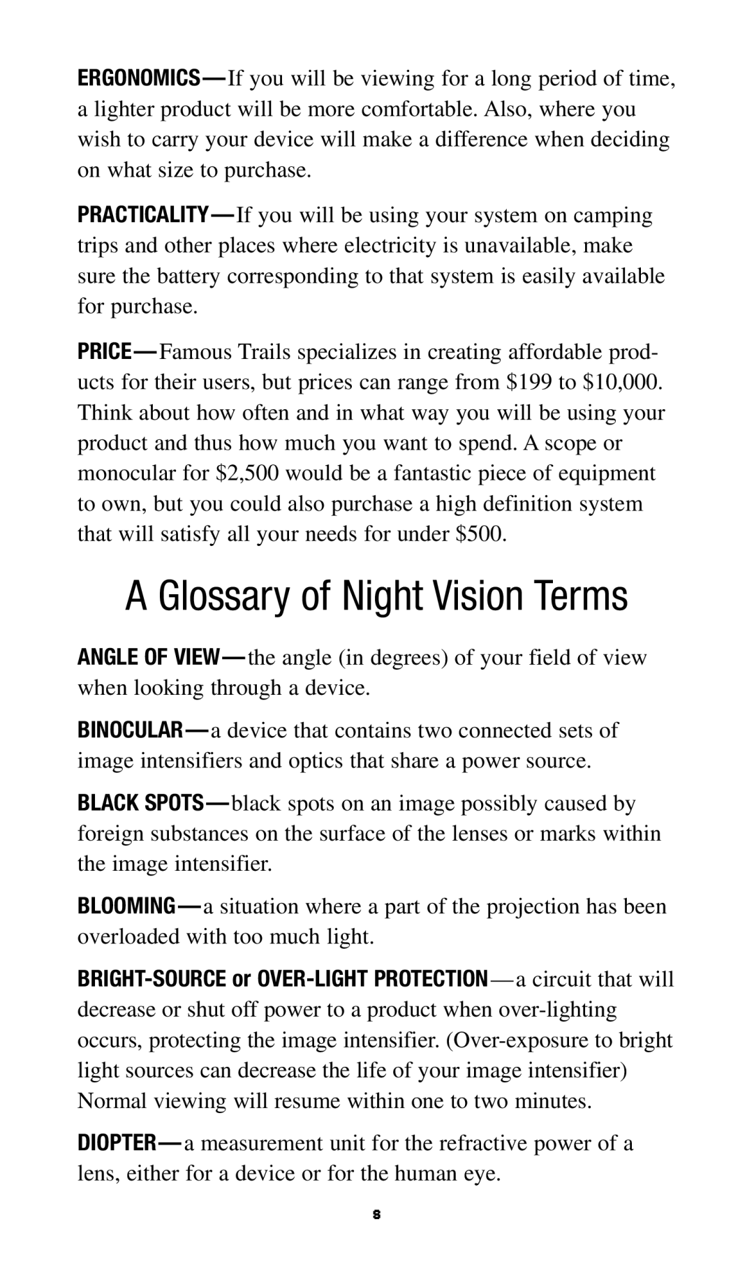 Famous Trails Ft 380 quick start A Glossary of Night Vision Terms 