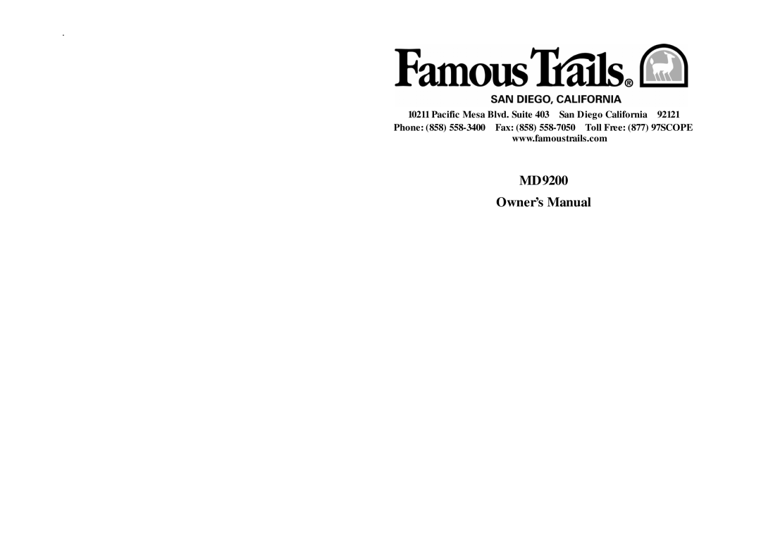 Famous Trails MD9200 owner manual 