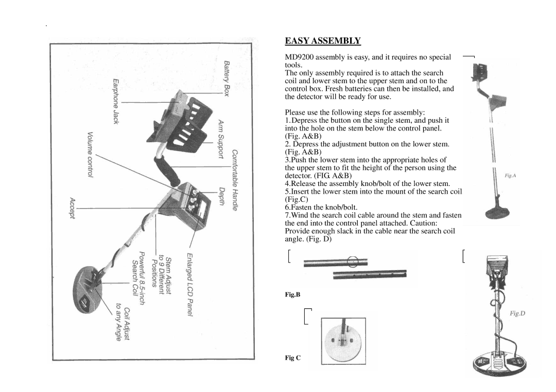 Famous Trails MD9200 owner manual Easy Assembly, Fig.B Fig C 