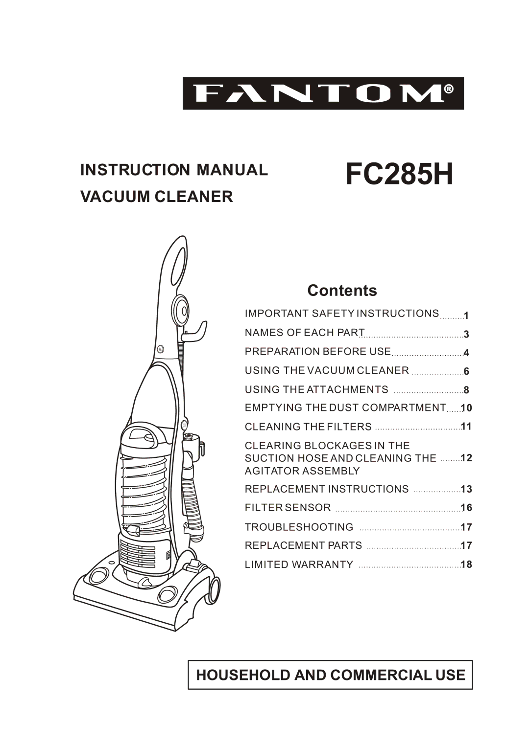 Fantom Vacuum FC285H instruction manual 