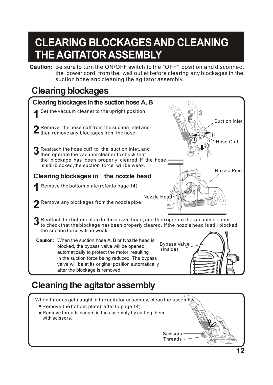 Fantom Vacuum FC285H instruction manual Clearing Blockages and Cleaning the Agitator Assembly 