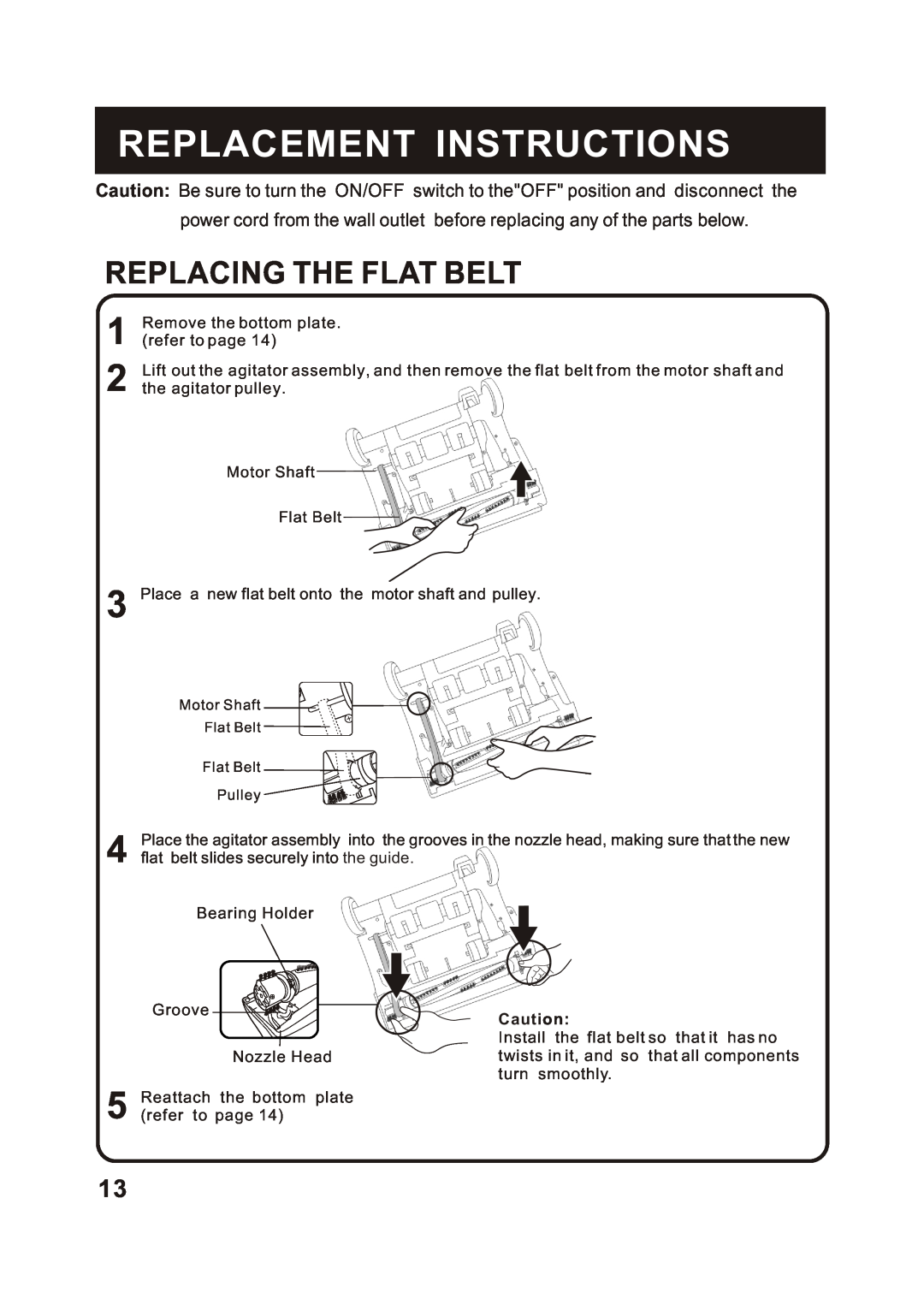 Fantom Vacuum FC285H instruction manual Replacement Instructions, Replacing The Flat Belt 