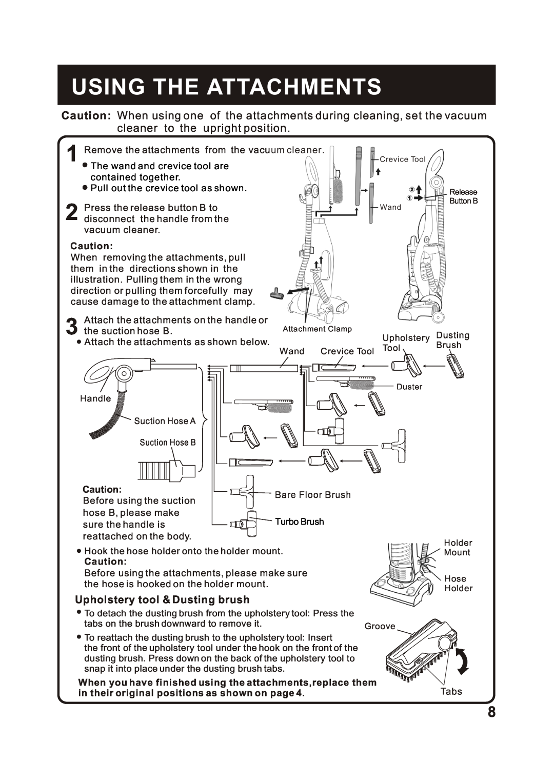 Fantom Vacuum FC285H instruction manual Using The Attachments, Upholstery tool & Dusting brush 