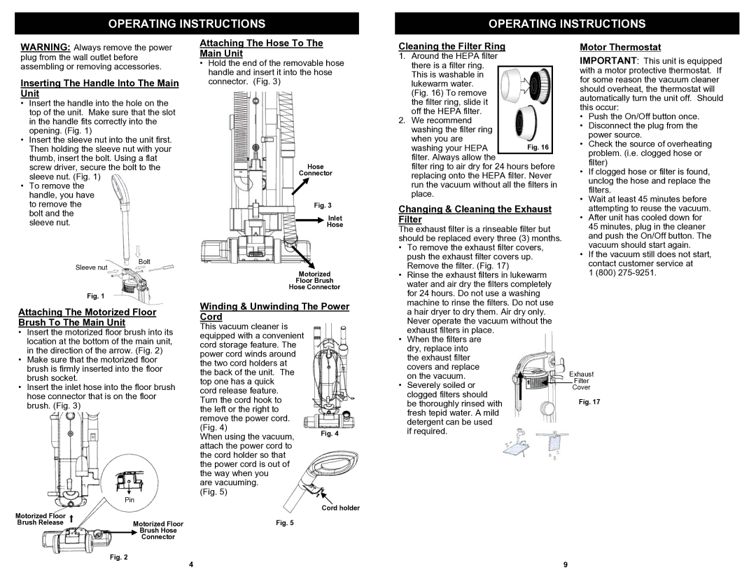 Fantom Vacuum FM625H owner manual Operating Instructions 