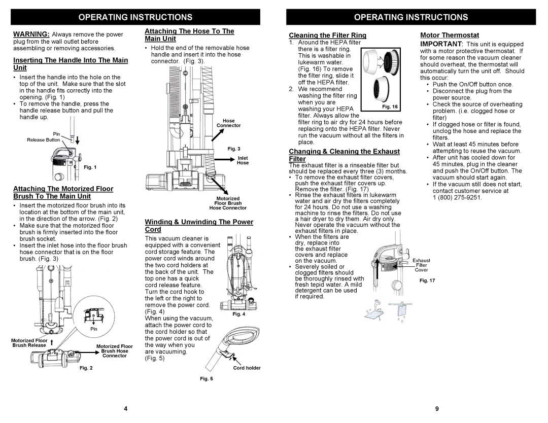 Fantom Vacuum FM625H owner manual Operating Instructions 