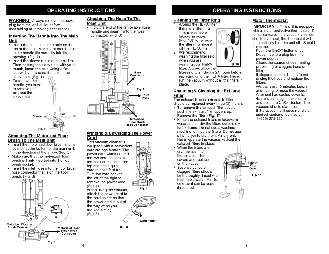Fantom Vacuum FM625H Operating Instructions, Inserting The Handle Into The Main Unit, Attaching The Hose To The Main Unit 