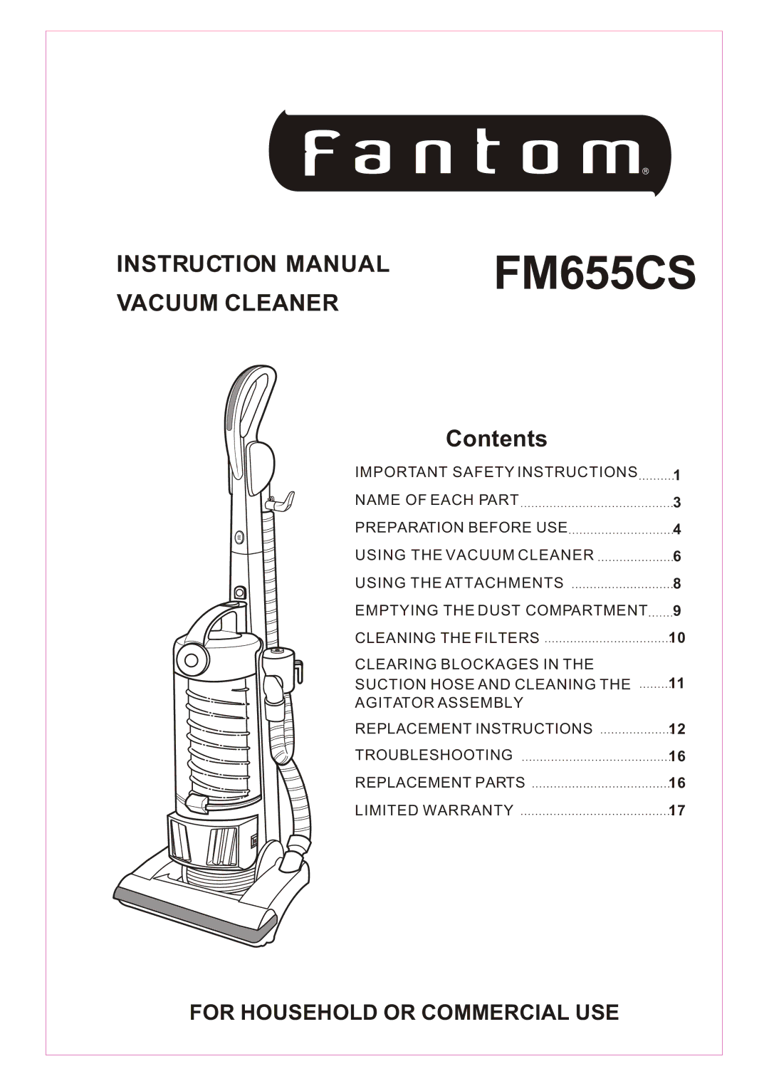 Fantom Vacuum FM655CS instruction manual 