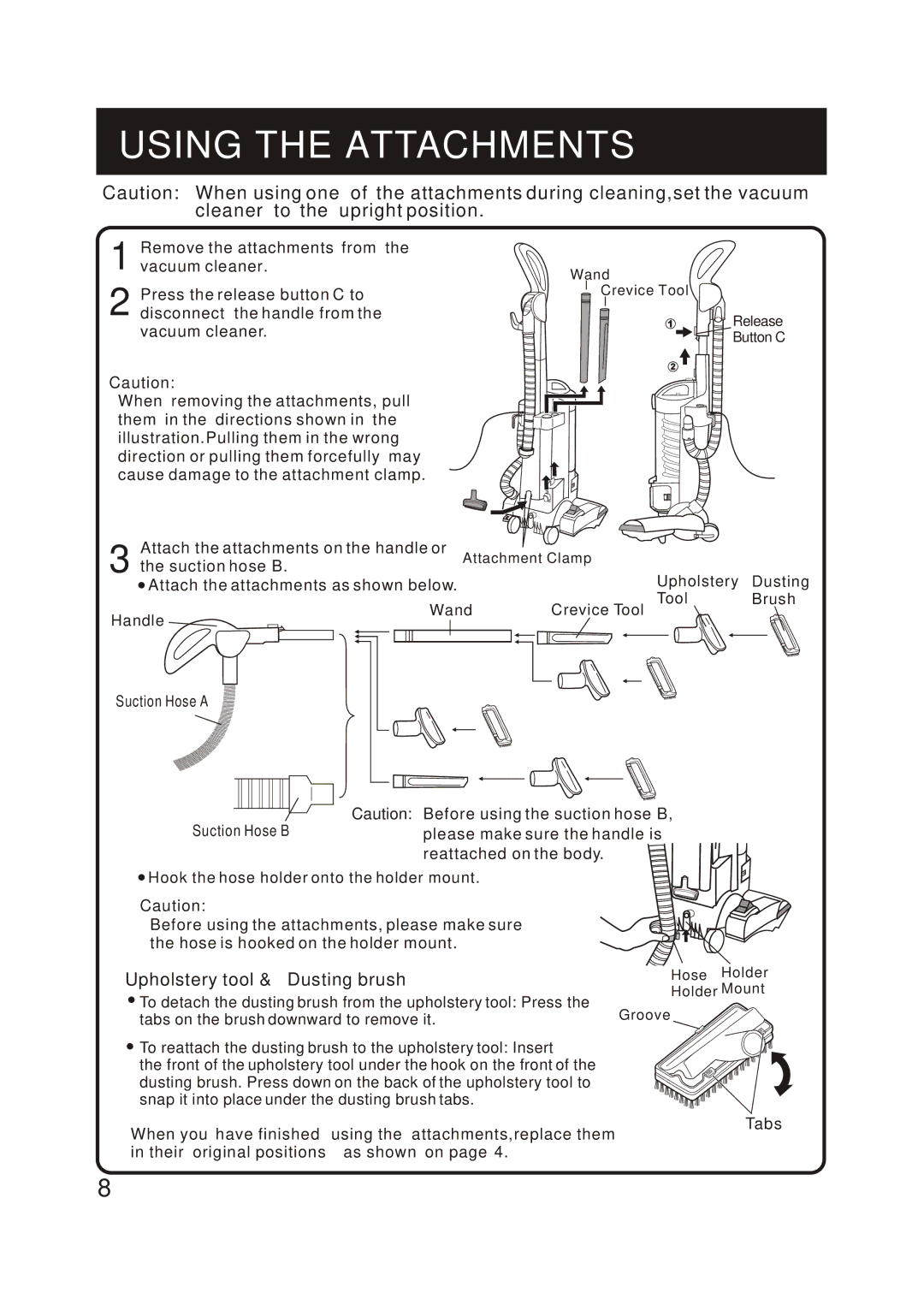 Fantom Vacuum FM655CS instruction manual Using the Attachments, Upholstery tool & Dusting brush 