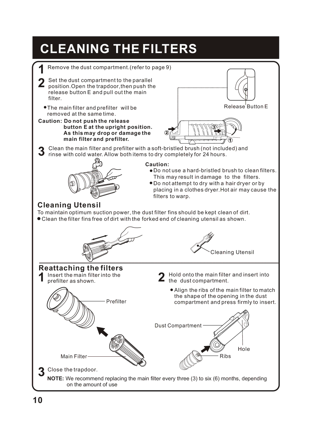 Fantom Vacuum FM655CS instruction manual Cleaning the Filters, Cleaning Utensil 