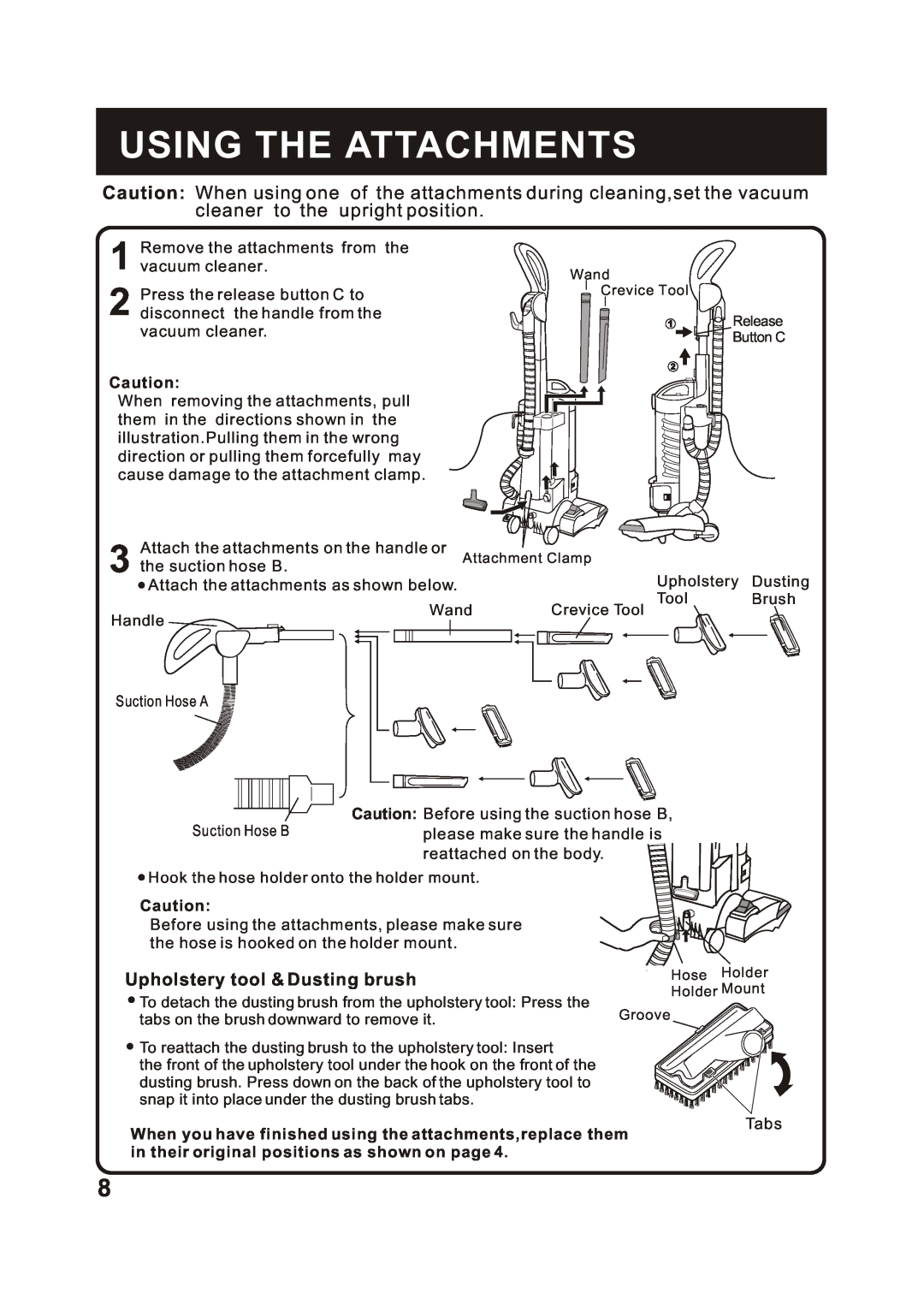 Fantom Vacuum FM655CS instruction manual Using The Attachments, Upholstery tool & Dusting brush 