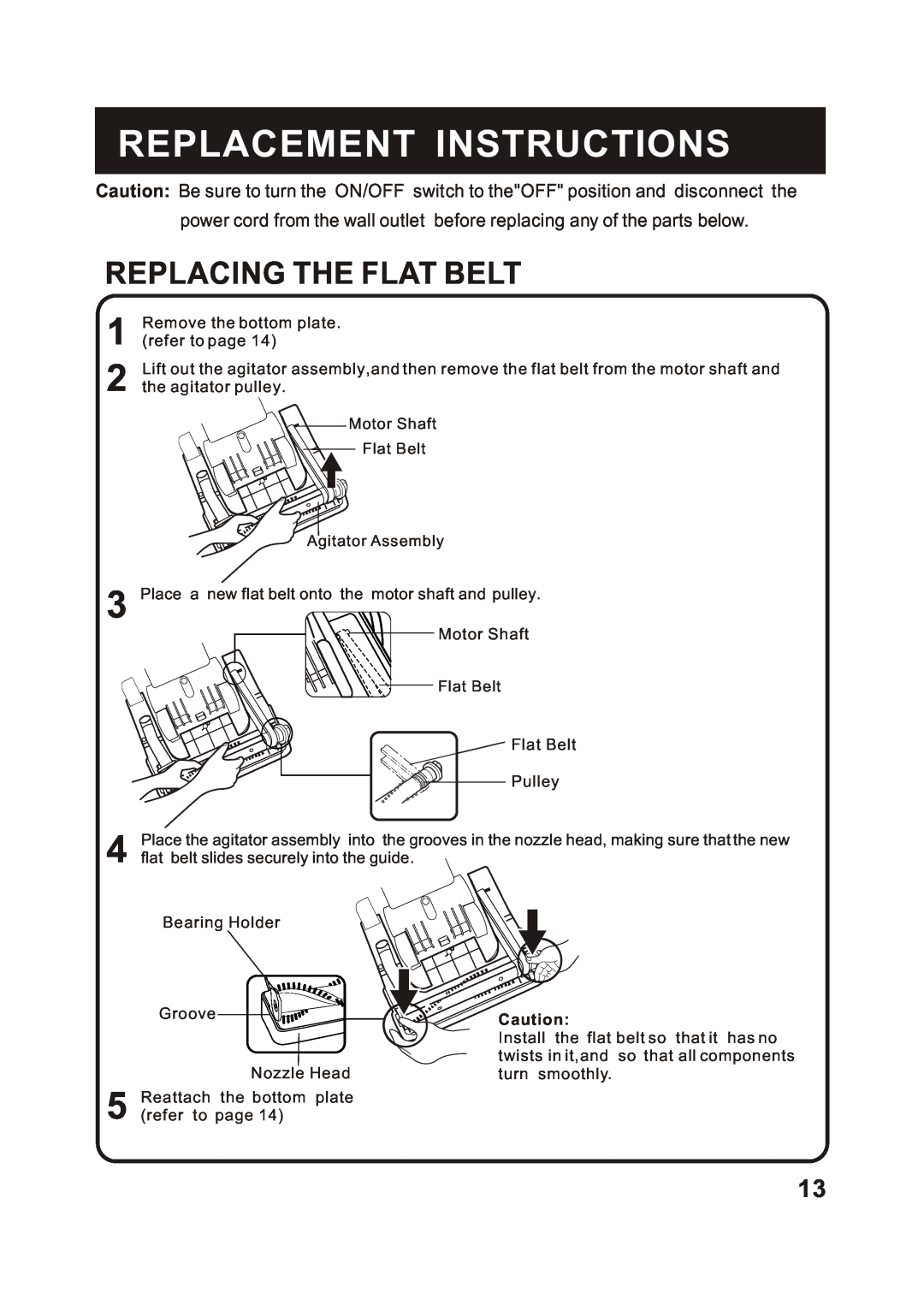 Fantom Vacuum FM655CS instruction manual Replacing The Flat Belt, Replacement Instructions 