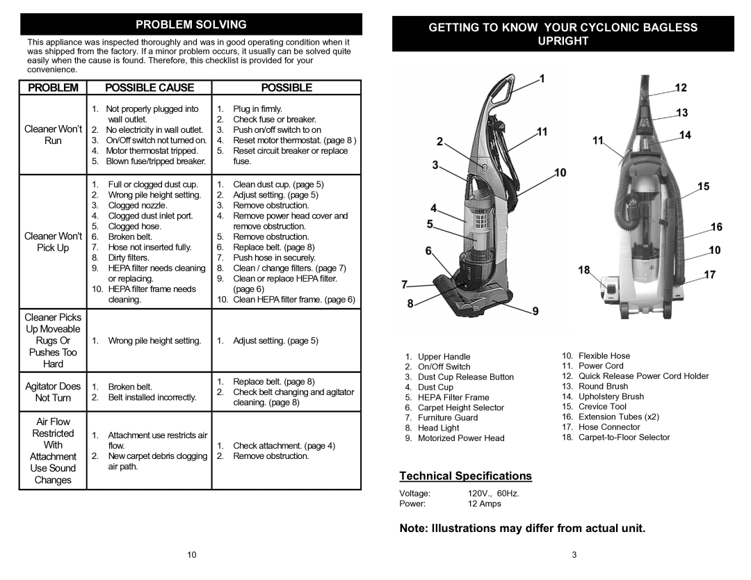 Fantom Vacuum FM718 owner manual Problem Solving, Getting to Know Your Cyclonic Bagless Upright 