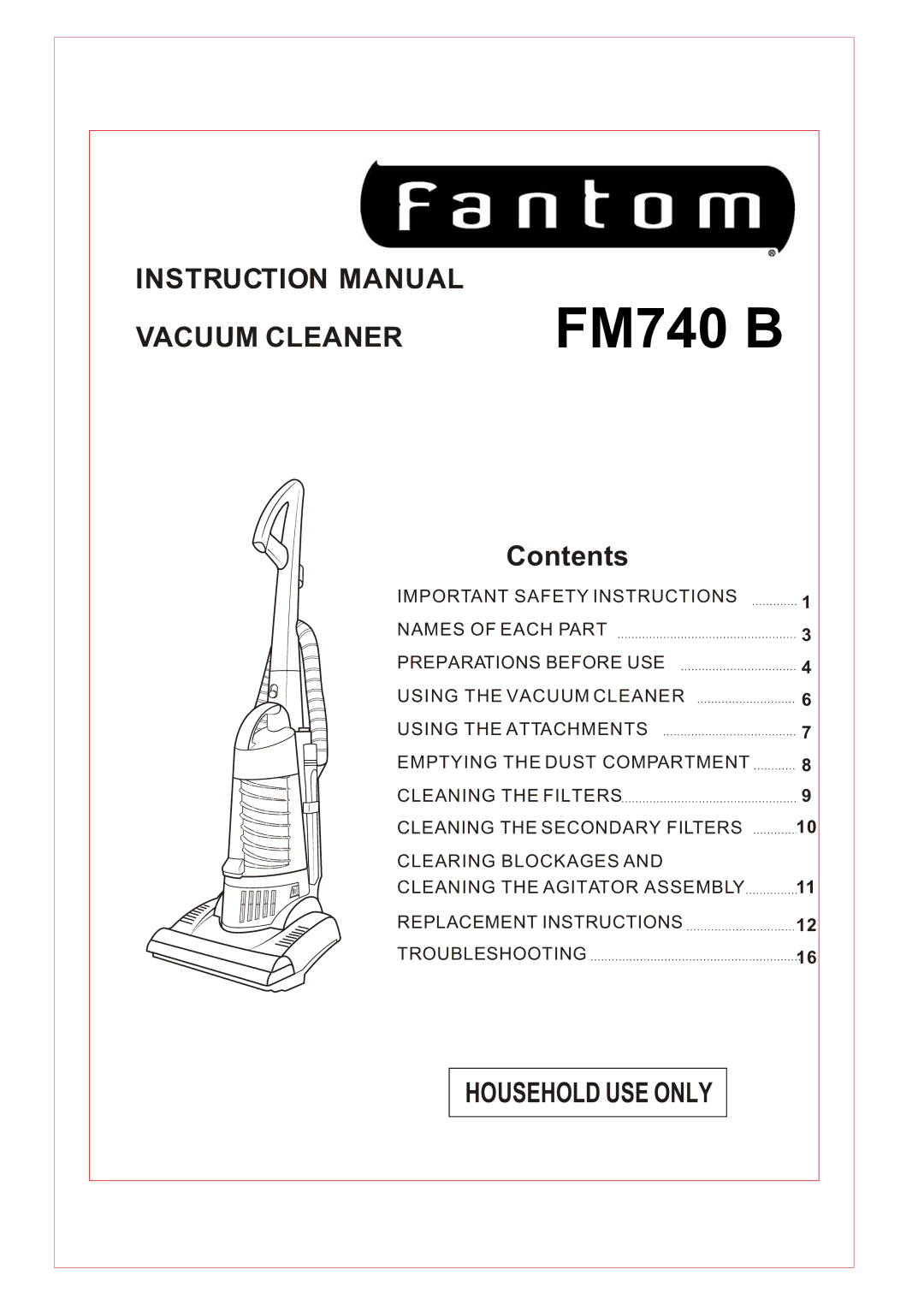 Fantom Vacuum FM740 B instruction manual 