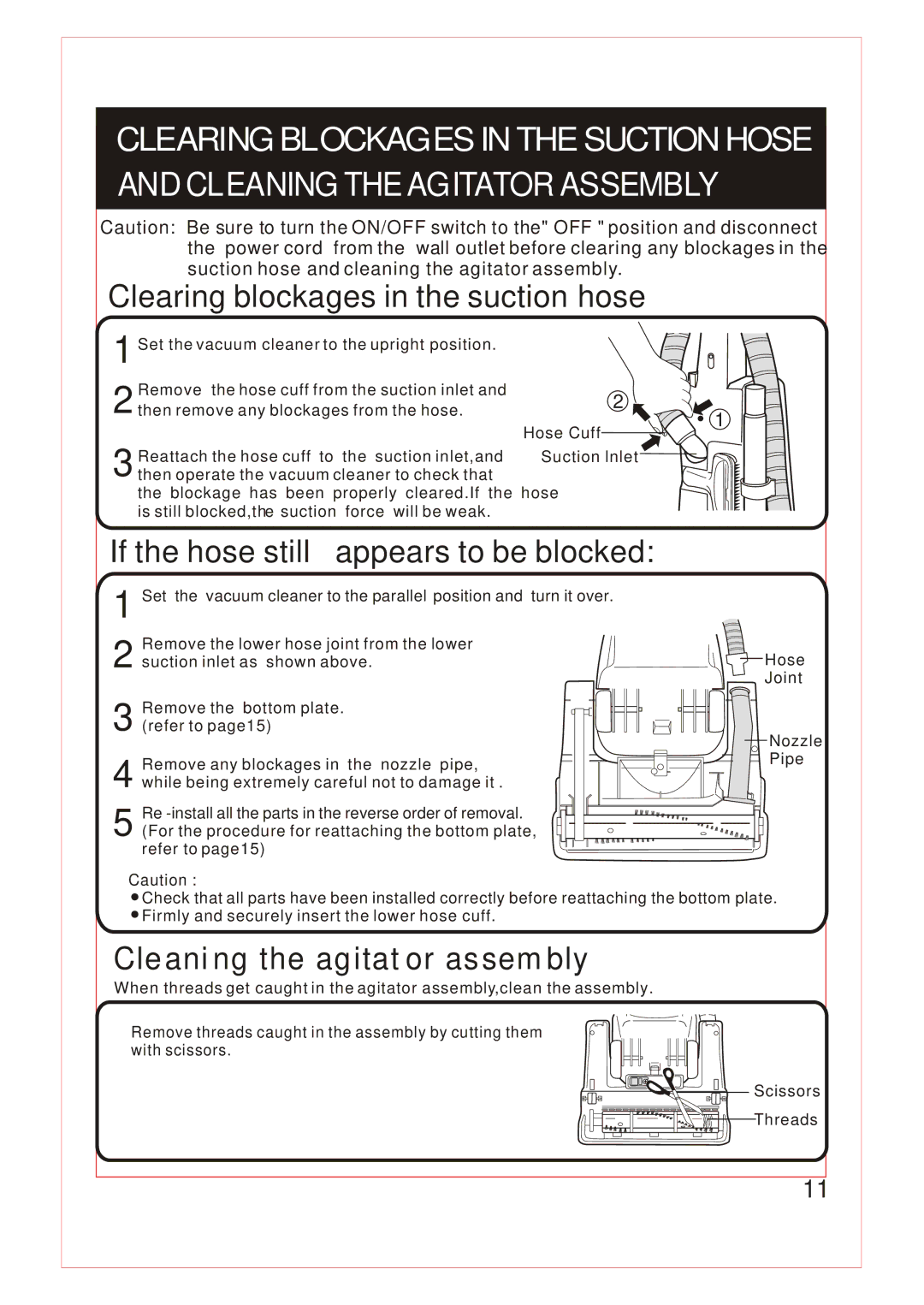 Fantom Vacuum FM740 B instruction manual Clearing blockages in the suction hose 