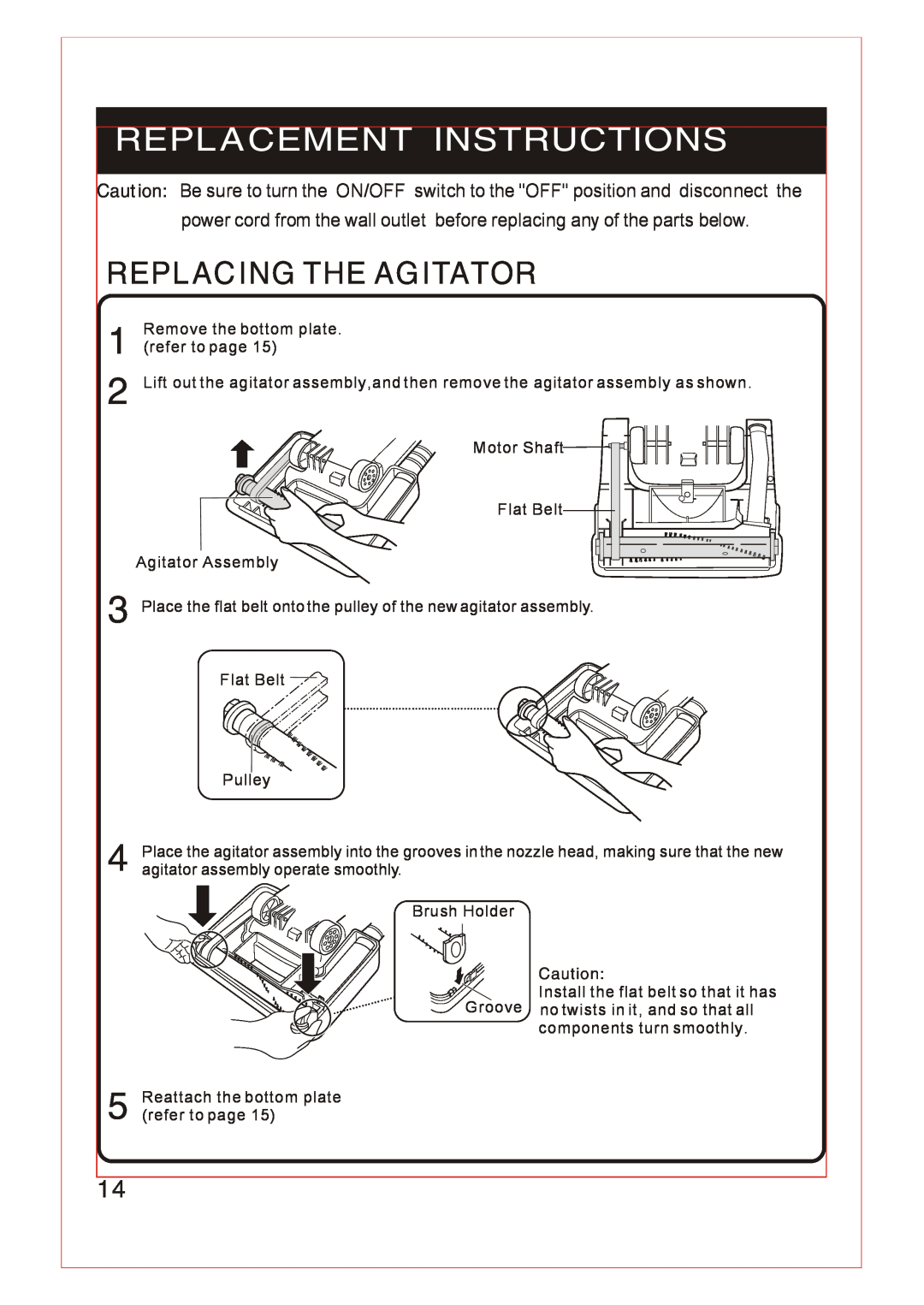 Fantom Vacuum FM740 B instruction manual Replacing The Agitator, Replacement Instructions 