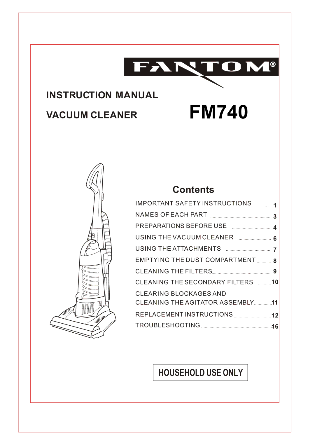 Fantom Vacuum FM740 instruction manual 