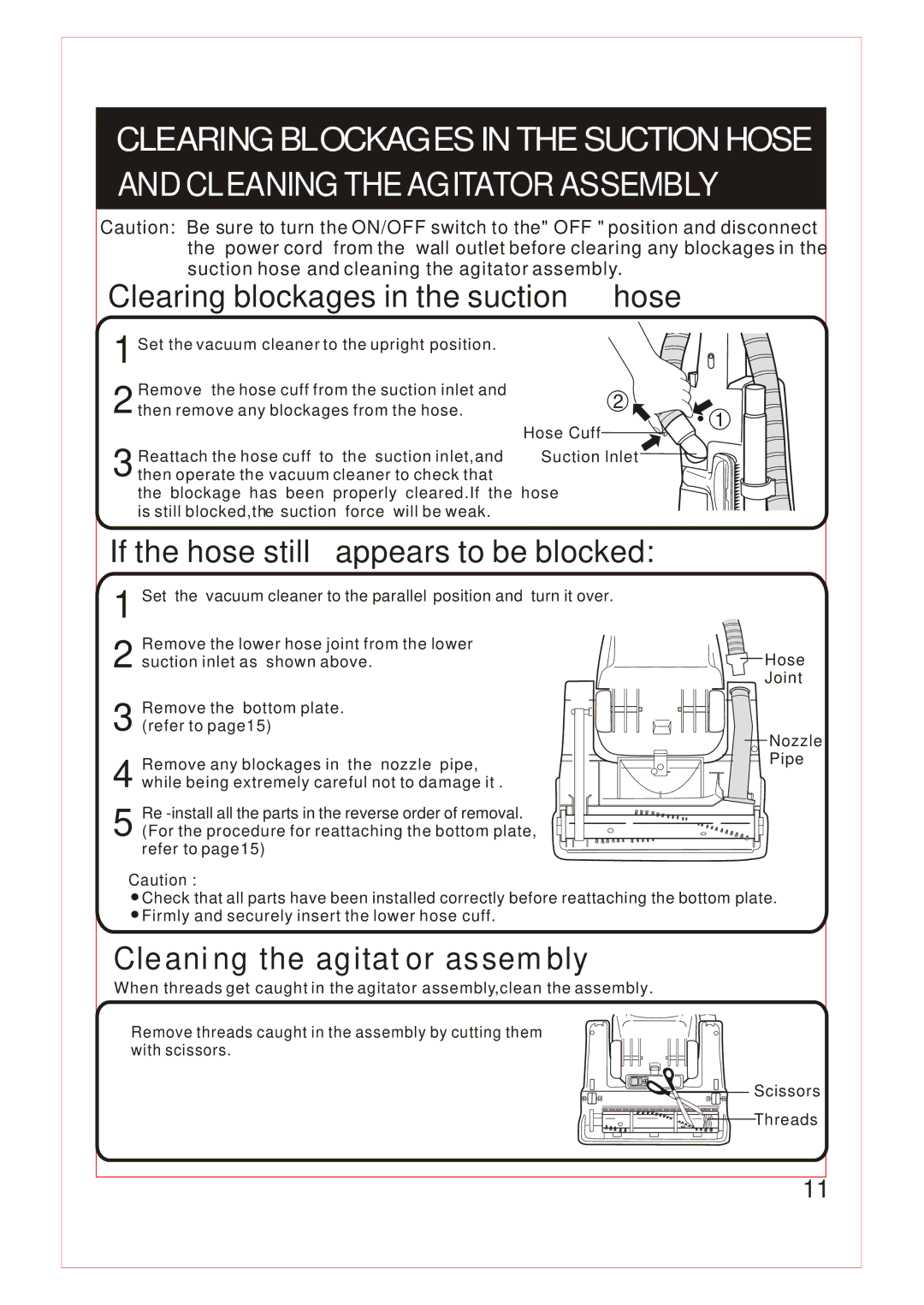 Fantom Vacuum FM740 instruction manual Clearing blockages in the suction 