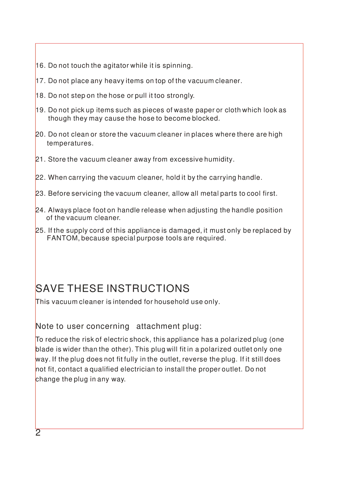 Fantom Vacuum FM740 instruction manual 