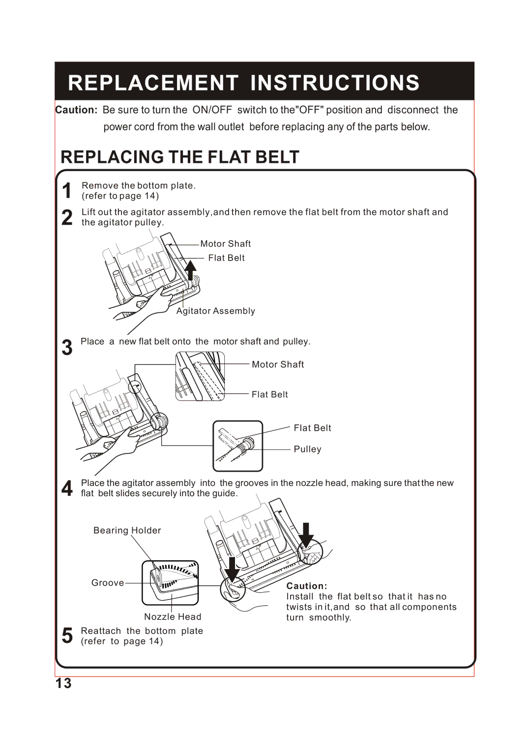 Fantom Vacuum FM741 instruction manual Replacing the Flat Belt 