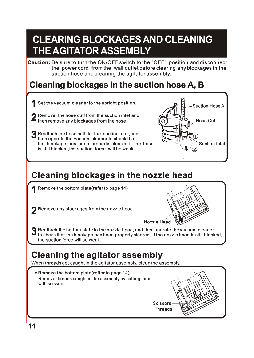 Fantom Vacuum FM741 instruction manual Cleaning blockages in the suction hose A, B, Cleaning blockages in the nozzle head 