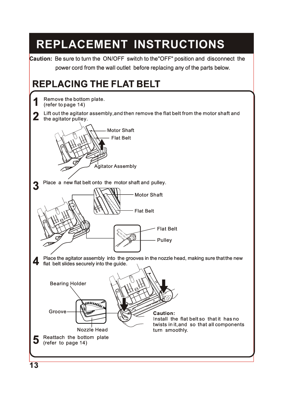 Fantom Vacuum FM741 instruction manual Replacing The Flat Belt, Replacement Instructions 