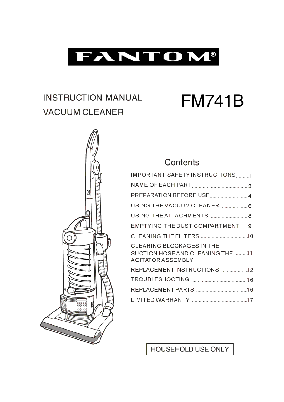 Fantom Vacuum FM741B instruction manual 