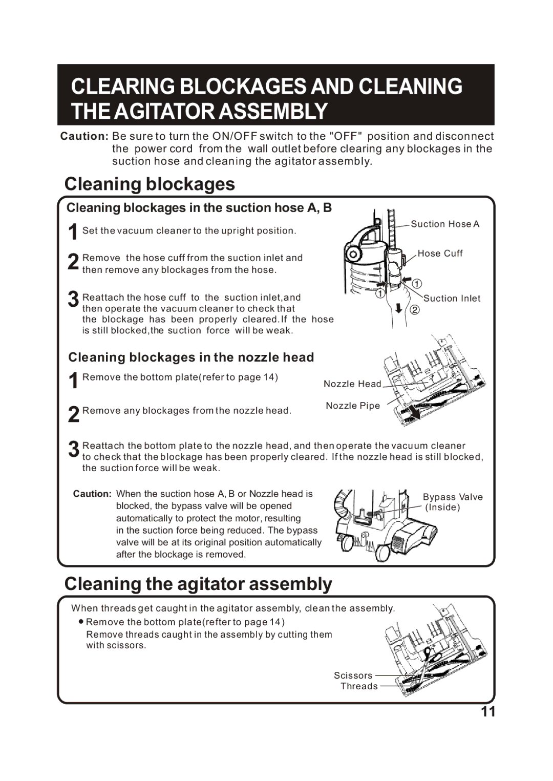 Fantom Vacuum FM741B instruction manual Clearing Blockages and Cleaning the Agitator Assembly 