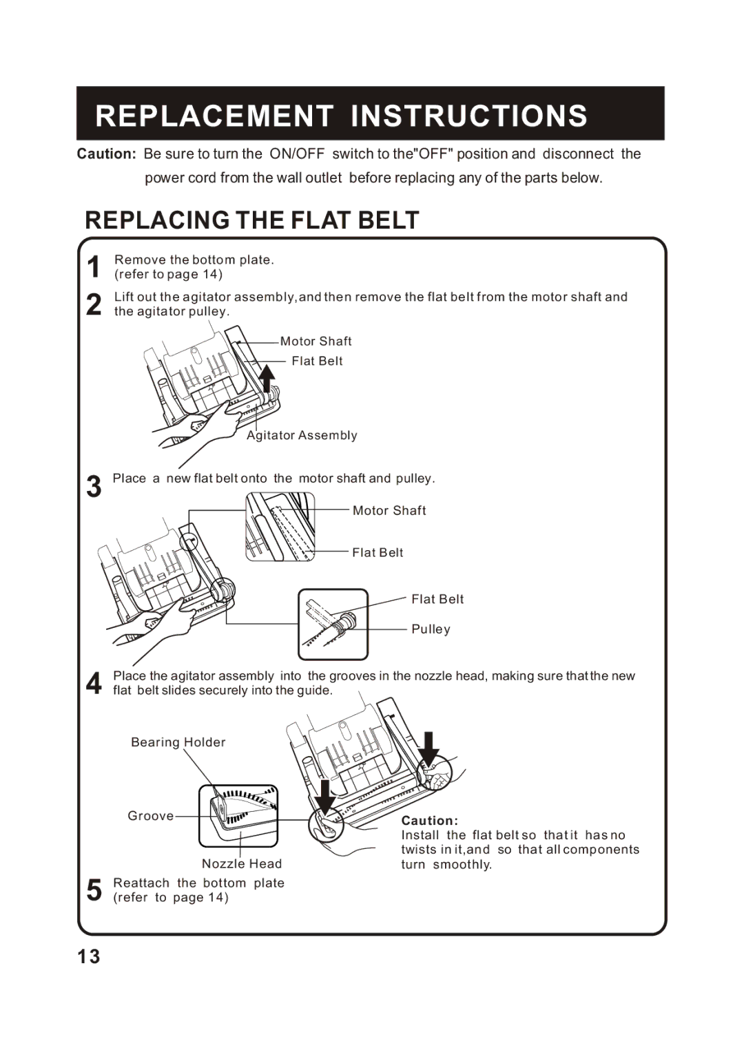 Fantom Vacuum FM741B instruction manual Replacing the Flat Belt 