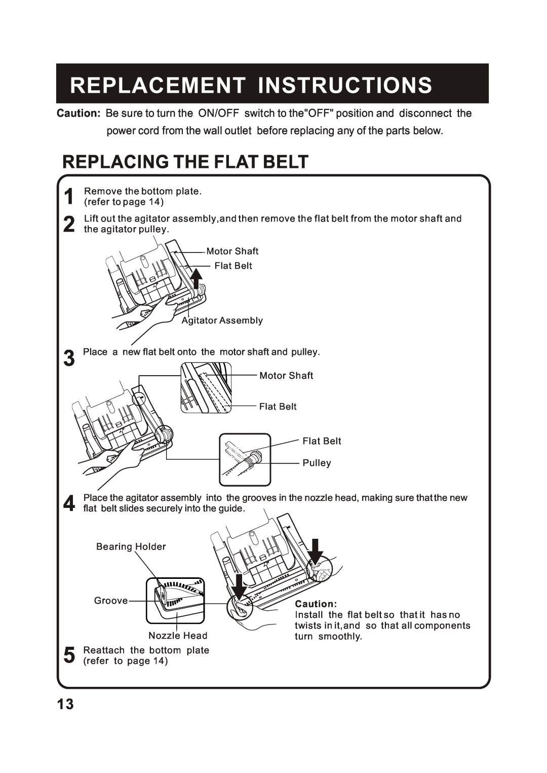 Fantom Vacuum FM741B instruction manual Replacing The Flat Belt, Replacement Instructions 