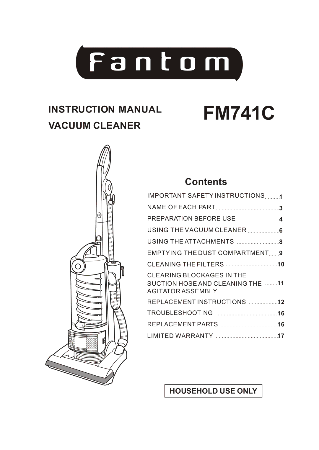 Fantom Vacuum FM741C instruction manual 