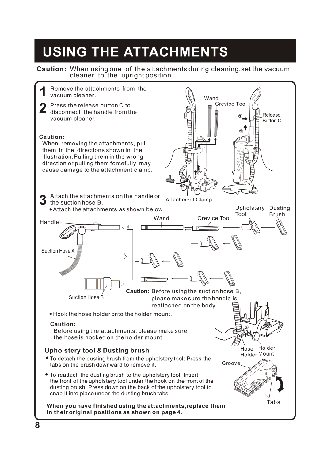 Fantom Vacuum FM741C instruction manual Using the Attachments, Upholstery tool & Dusting brush 