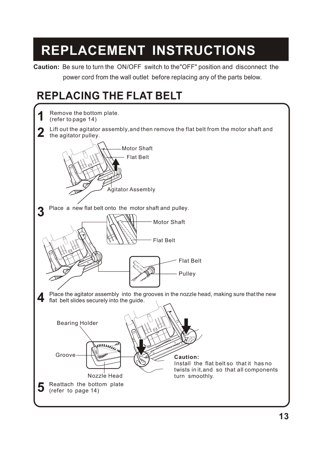 Fantom Vacuum FM741C instruction manual Replacing the Flat Belt 