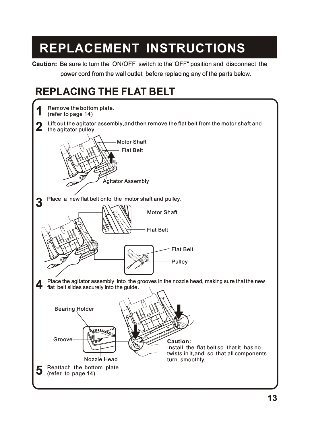 Fantom Vacuum FM741C instruction manual Replacing The Flat Belt, Replacement Instructions 