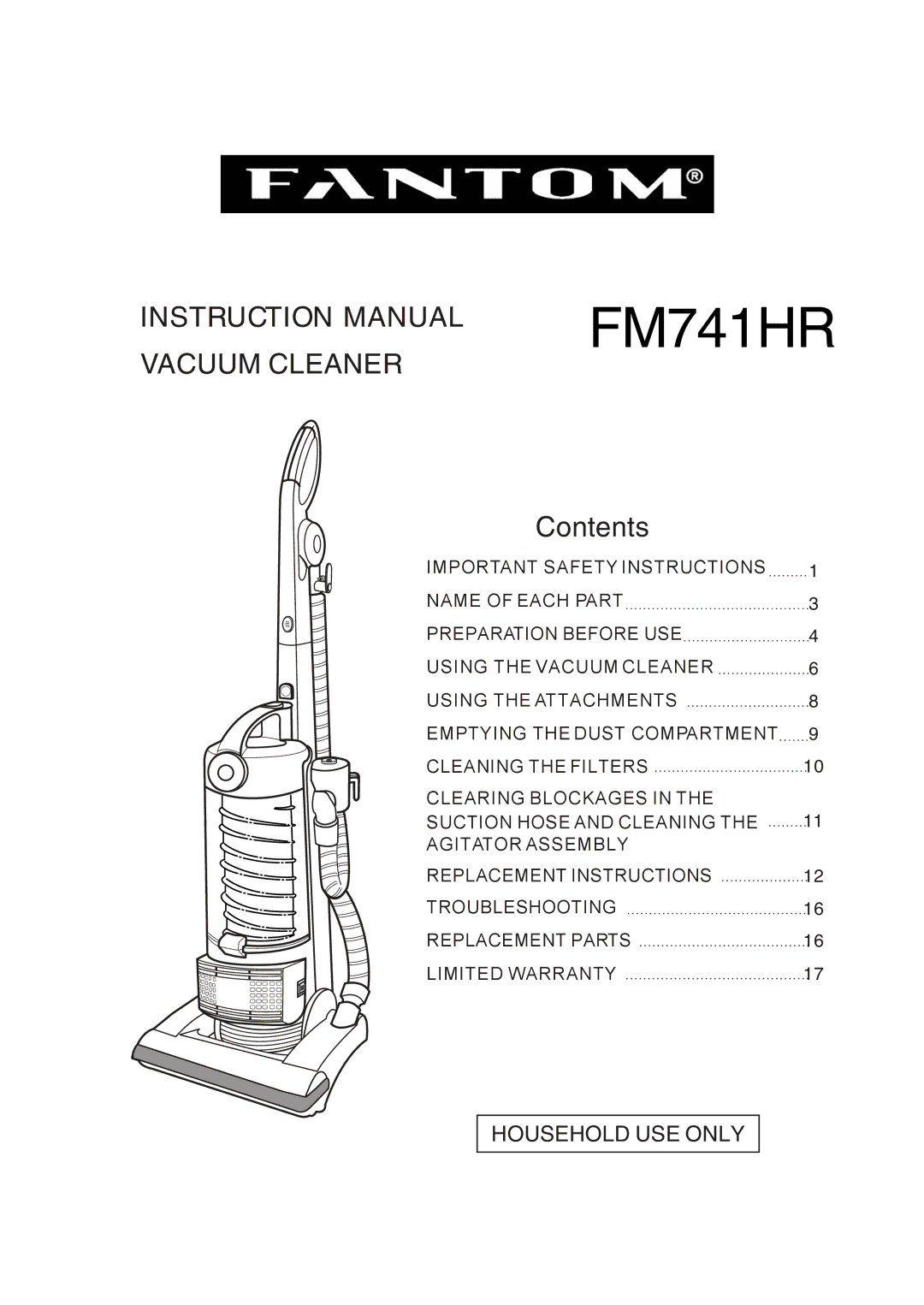 Fantom Vacuum FM741HR instruction manual 